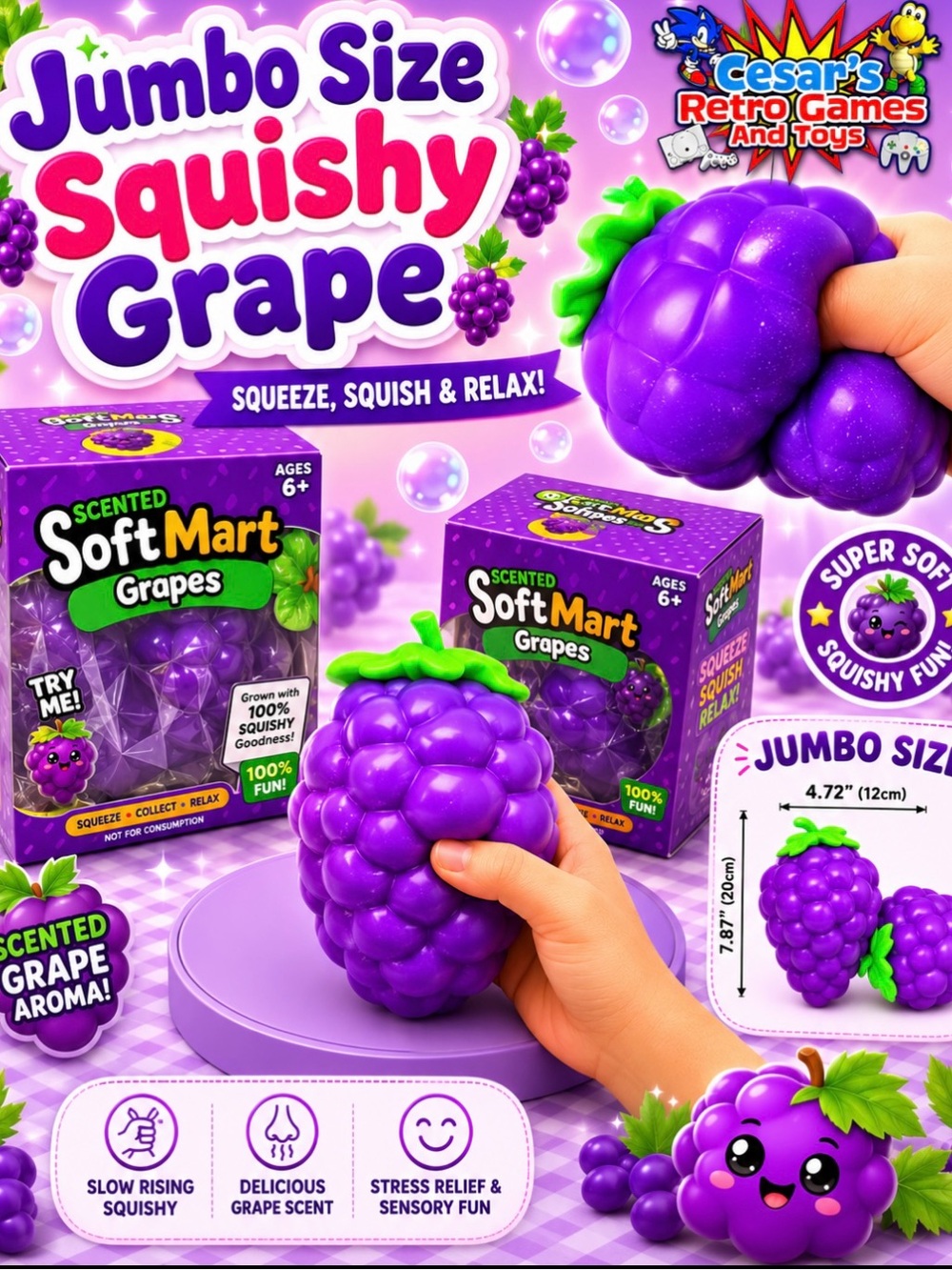 Scented Jumbo Squishy Grape Toy - Purple